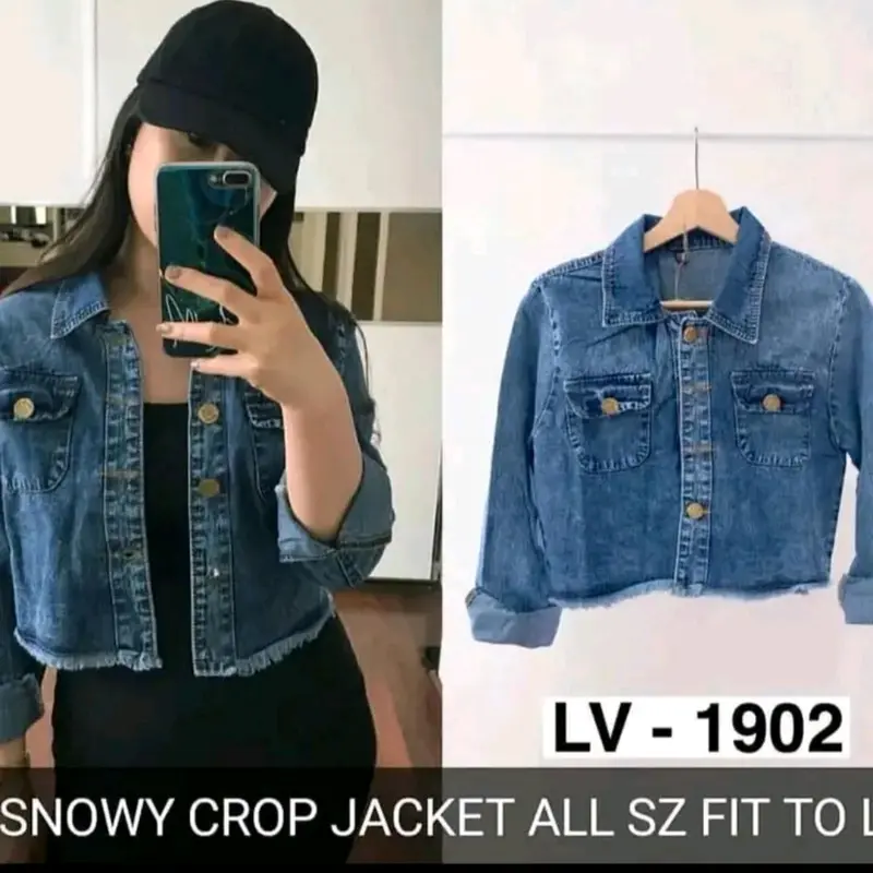 JAKET JEANS CROP RAWIS WANITA JUMBO (M,L,XL,XXL,4XL) 2
