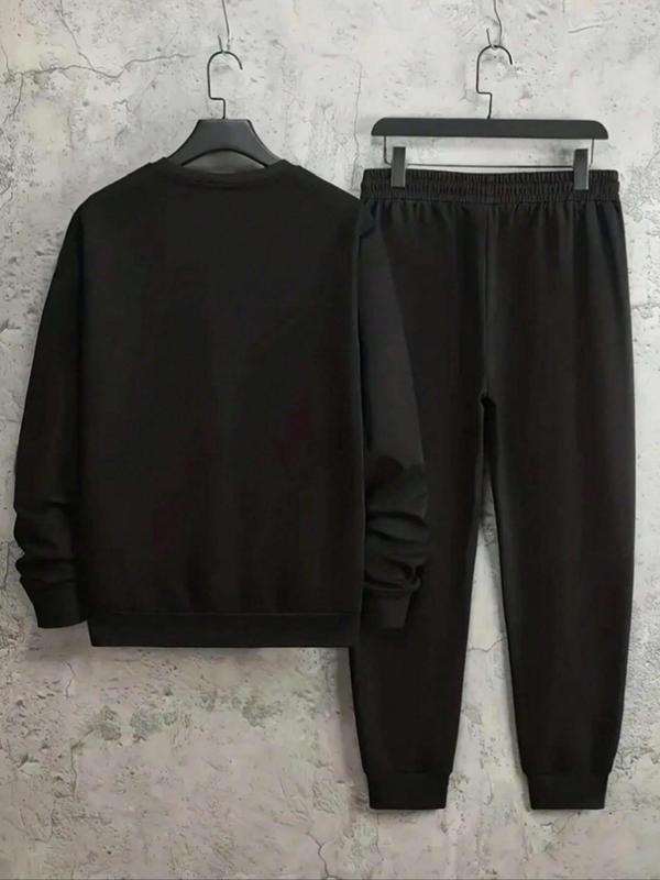 Unisex Rose Print Sweatshirt & Sweatpants Tracksuit Set, Casual Long Sleeve Round Neck Pullover & Jogger Pants, Fashion Cozy Men's Two-piece Outfits for Fall & Winter 1