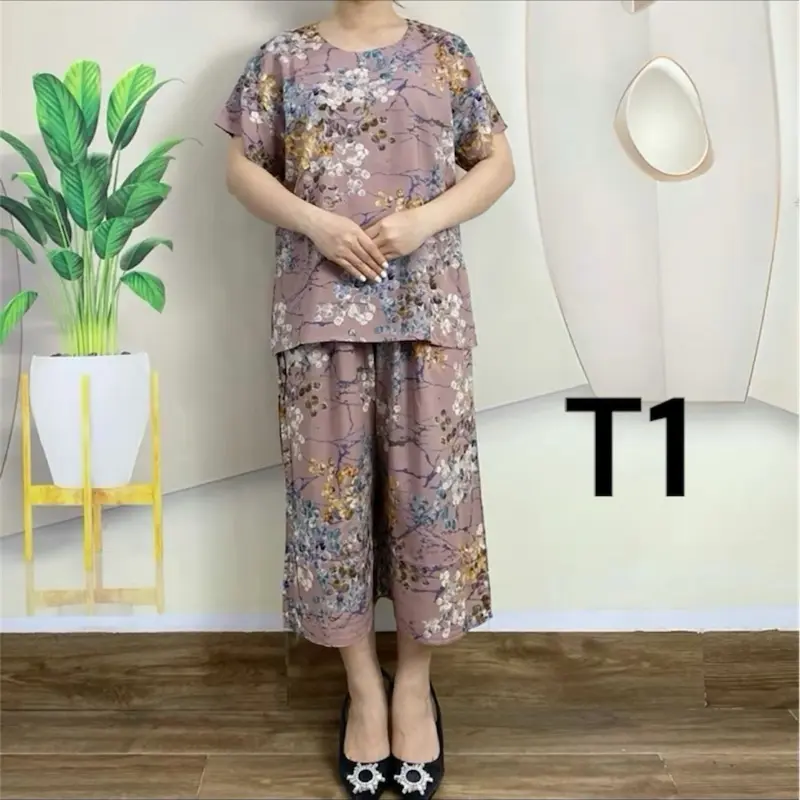 Bộ tôn lanh tặng mẹ mặc mùa hè,mát,mịn,có hoa,hoạ tiết,nữ Nhung Voi 0