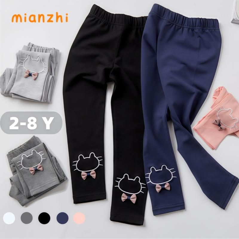   MIANZHI  Quần Legging Bé Gái Cho Trẻ Em Bé Gái Mỏng Mùa Xuân Và Mùa Thu Thiết Kế Hoạt Hình Thắt Nơ Và Mèo Có Dây Thắt Lưng Dây Cao Su cạp vừa Thích Hợp Cho Bé Gái 2-8 Tuổi 