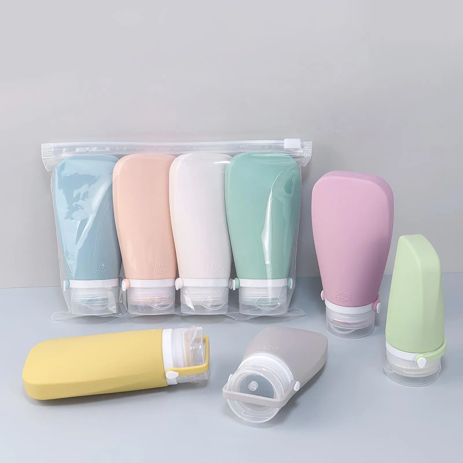 Silicone Travel Storage Bottle Set (4 Counts), Flat Cosmetic Storage Bottle, Travel Dispensing Bottle, Wash and Skin Care Product Dispensing Bottle