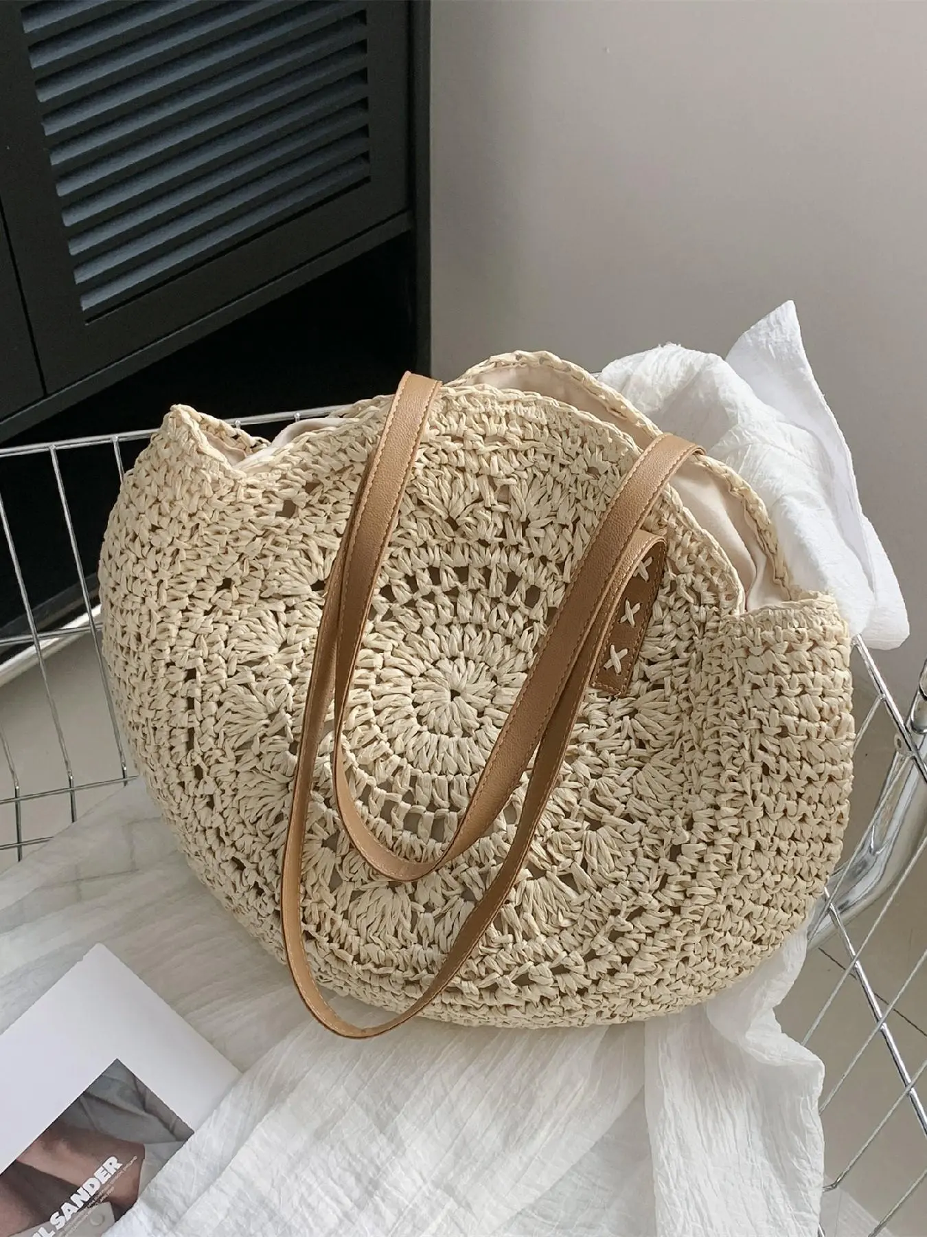 Women's Fashionable Straw Bag, Large Capacity Shoulder Bag for Women & Girls, Casual Trendy Versatile High-quality Daily Commuting Bag, Girl Shopping Bag