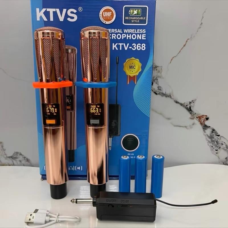 ￼Micro Đa Năng KTV-368 Kim Loại ,Set tần số, Tăng vol trên thân mic, Pin Sạc Củ mic Shure hút âm karaoke