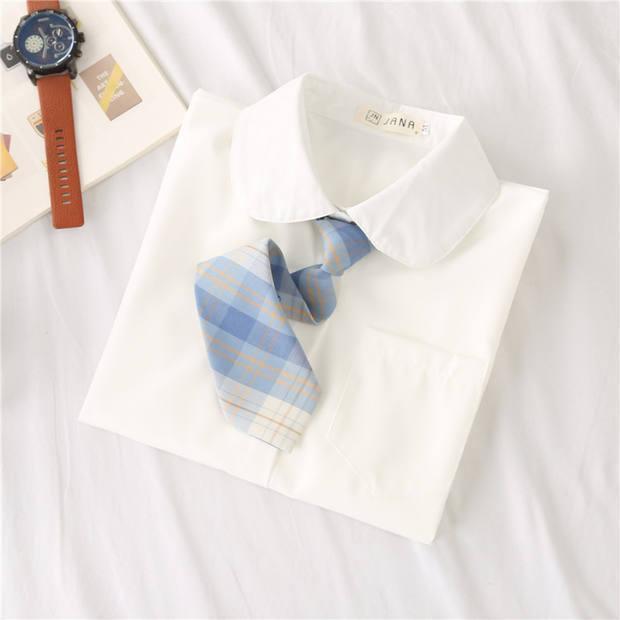 Product Introduction of Free Tie JK Uniform Shirt Women's Long-Sleeved Preppy Style Korean Spring and Autumn Medium and Small Children All-Matching Student White Shirt 11