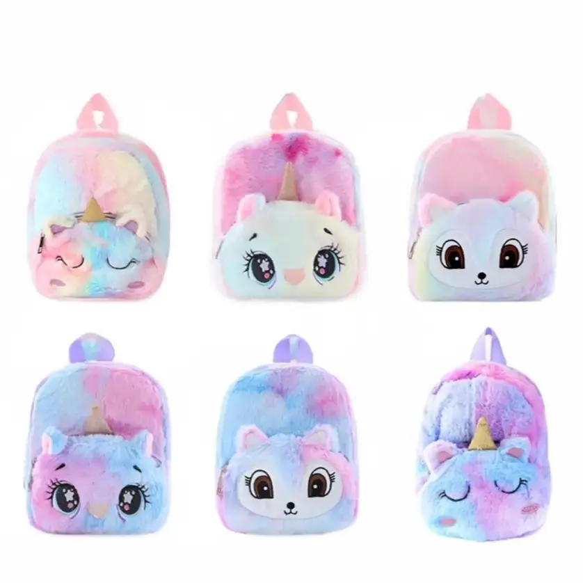 Tas Rasel Sekolah Anak Mewah Karakter Unicorn Lembut Kawaii Tas Anak Lucu Tas Bulu Motif Kartun Tas ransel anak Fashion