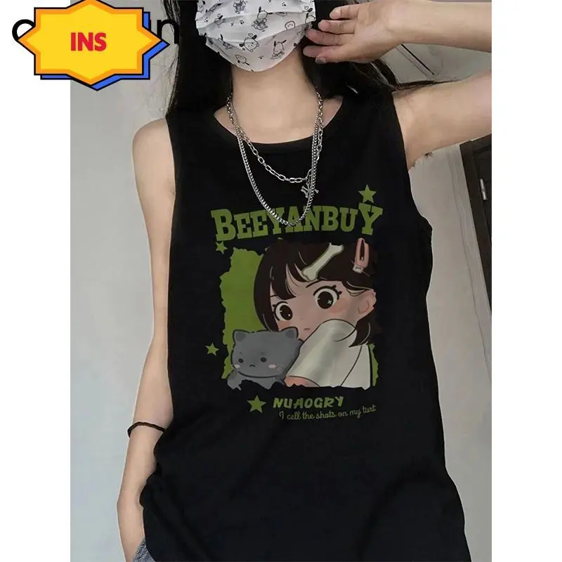 100% No Pilling Trendy Sleeveless T-Shirt for Women Summer Ins Unique Vest American Style Loose Fit European and American Top for Women