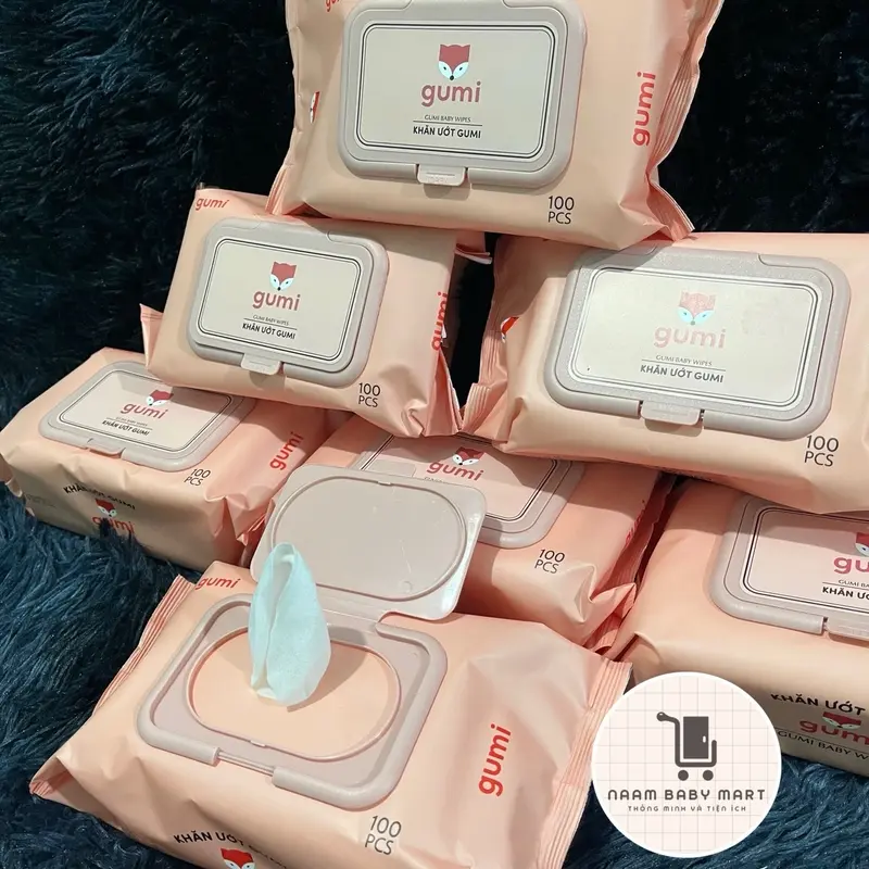 ￼Thùng 10 gói khăn ướt bản Gumi Kids ,1 gói 100 tờ,GUMI KHÔNG CỒN,không parabens,AN TOÀN CHO TRẺ SƠ SINH  Cho Bé Kem 4