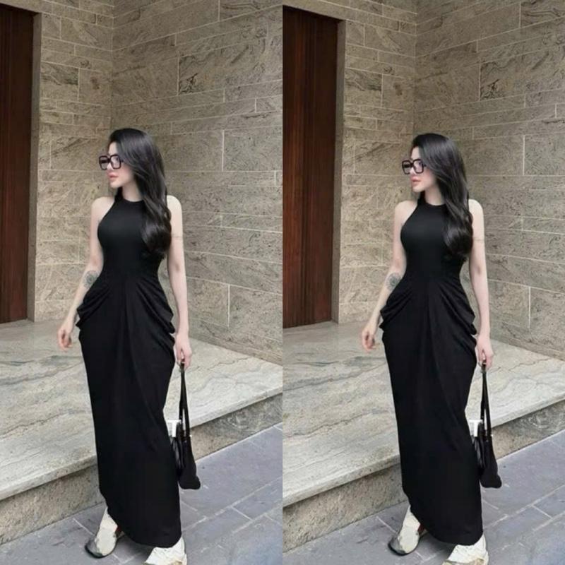 Đầm Body Ba Lỗ Bản To From Dài Nhún Eo Vải Ladong Nhún Hông Bí Thiết Kế Sang Chảnh Dành Cho Nàng Đi Tiệc - Váy Body Dự Tiêkc