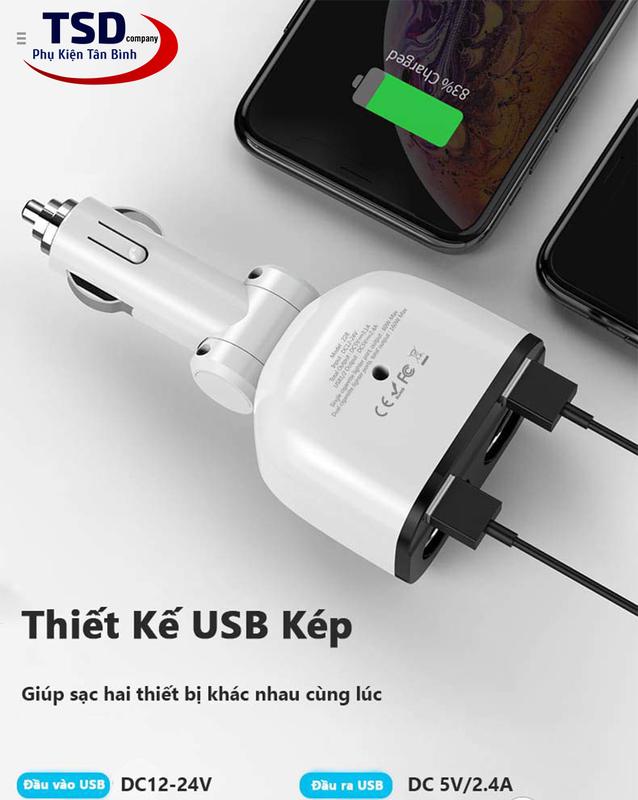 Tẩu Sạc Ô tô Đa Năng Chia Tẩu Hoco Z28 Chính Hãng 2