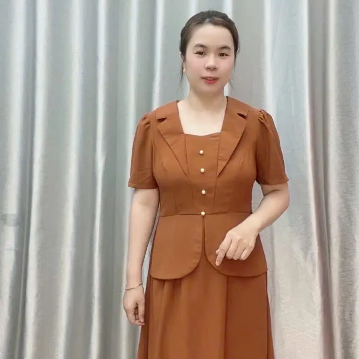 Đầm trung niên nữ , đầm tặng mẹ , đầm thiết kế cổ vest dáng xòe 1