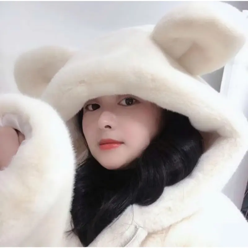 Áo Lông Có Mũ Tai Gấu 2 Lớp Trùm Đầu, Áo Khoác Lông Có Tai Chất Lông Mượt Fom Rộng Thời Trang Nam Nữ 7