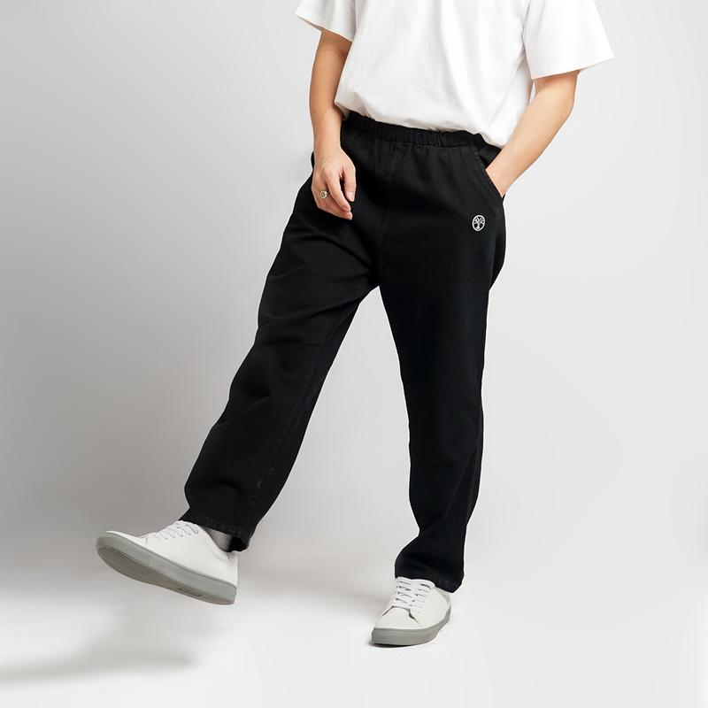 Pluviophile - Relaxed pants celana Baggy relaxed Gombrong Jeans karet Denim Black Stretch Panjang 3