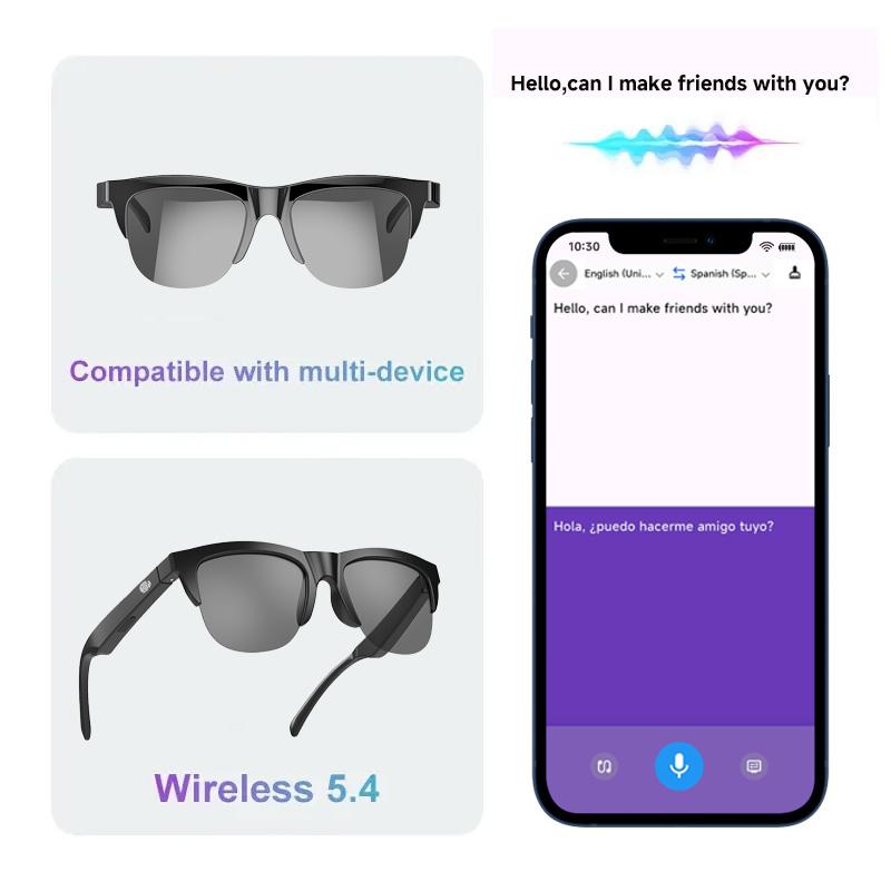 2025 AI Translation Smart Glasses IP4 Bluetooth Call Headphones UV Protective Lenses Connected Bezel Outdoor Sports Sunglasses - Image 3