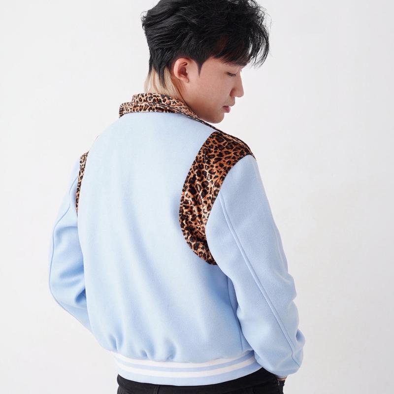 Baby Blue Leopard Varsity Jacket 7