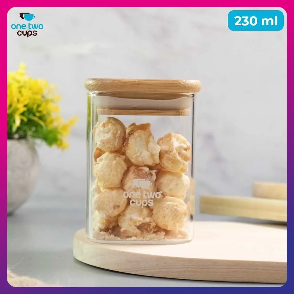 One Two Cups Toples Kaca Penyimpanan Makanan Coffee Storage Glass Jar - HC1019 Kayu
