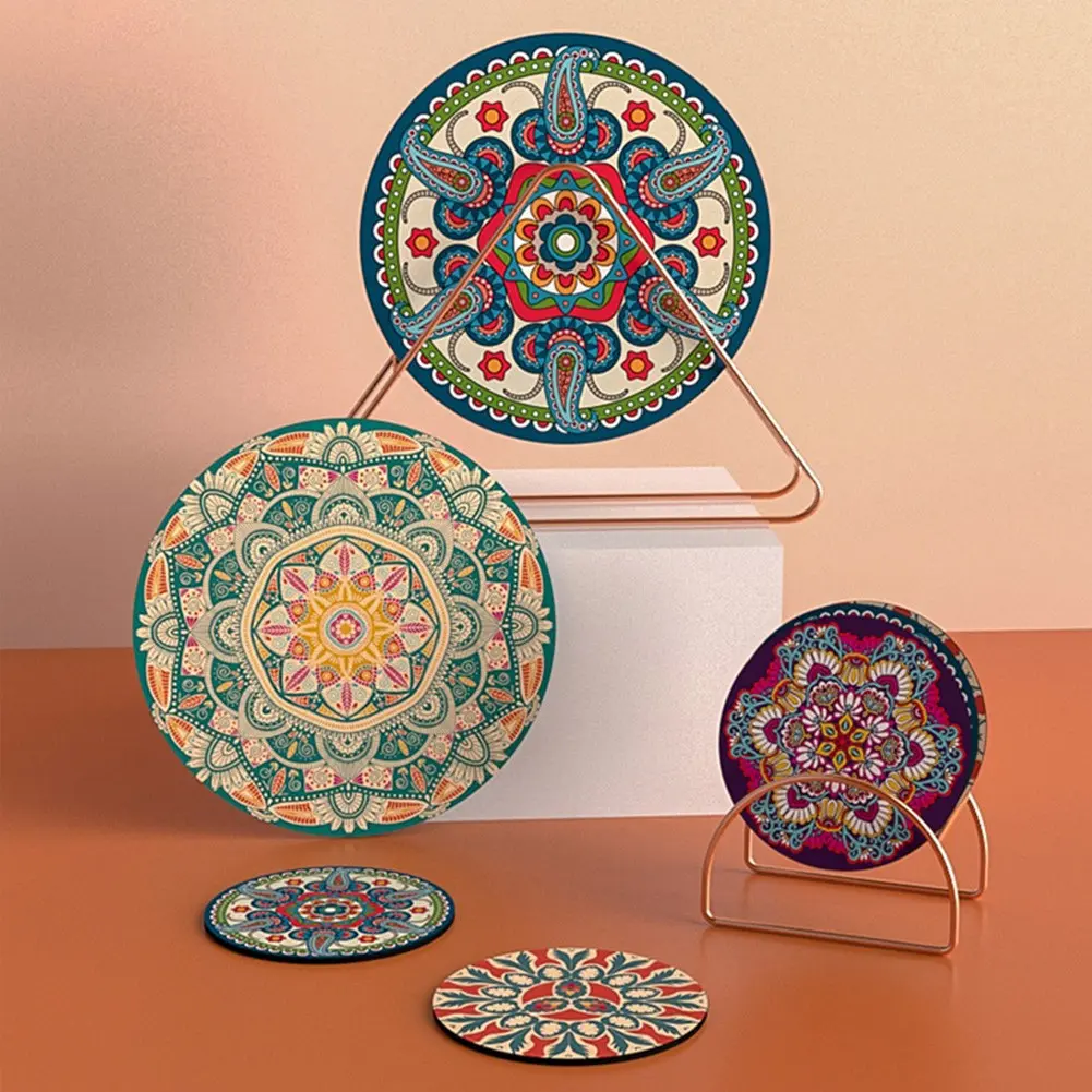 Oil-proof Dining Table Mat Ethnic Style Rubber Placemat for Plates Cups Pans