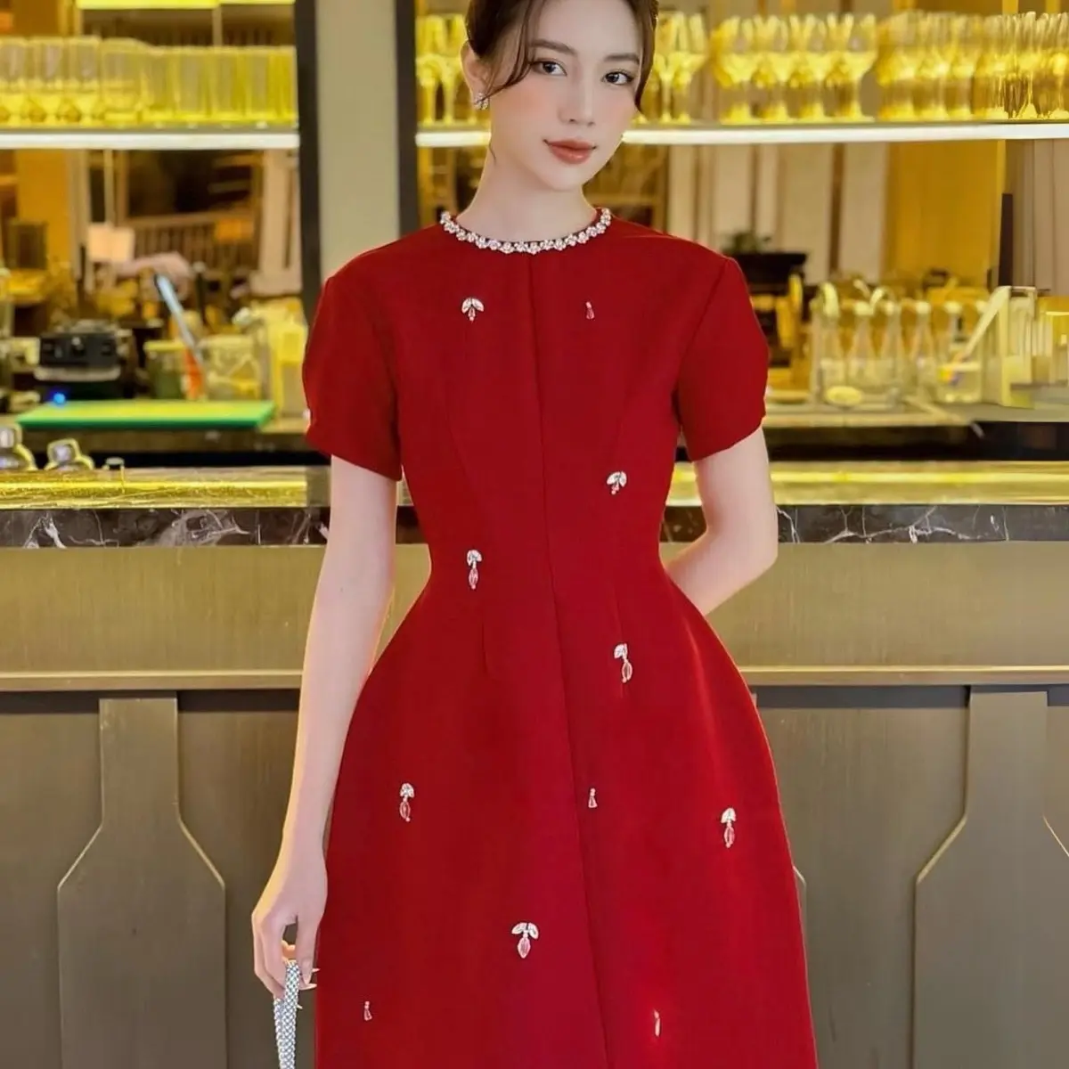 Đầm váy công sở Shelove -S02 đang A đính đá mặc đi làm , đi chơi…