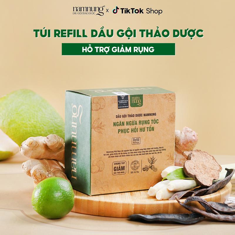 Dầu Gội thảo dược NamNung, dầu gội hỗ trợ giảm rụng giảm gàu nấm dạng túi 500ml chiết xuất thiên nhiên Bồ kết hà thủ ô Chăm sóc tóc Dưỡng tóc nữ, bảo vệ môi trường