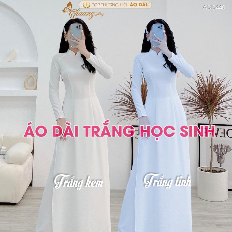 [SẴN HÀNG] Áo dài trắng học sinh nữ cấp 3 đi học CHAANG may sẵn ADC440 áo dài lụa cổ sen cao truyền thống tay dài kỷ yếu đẹp