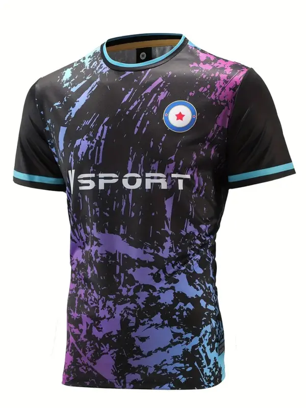 Two-piece Set Men's Top & Shorts Set, Regular Fit Sporty Breathable Short Sleeve Top & Shorts, Casual Men's Athletic Clothing for Summer 2