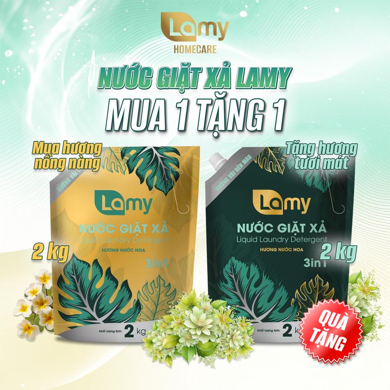 [MUA 1 TẶNG 1] Combo 01 Túi Nước Giặt Xả Lamy Túi 2KG Hương Nước Hoa Thơm Lâu 48H 3IN1 tặng 1 Túi nước Giặt Xả LAMY (2 TÚI)