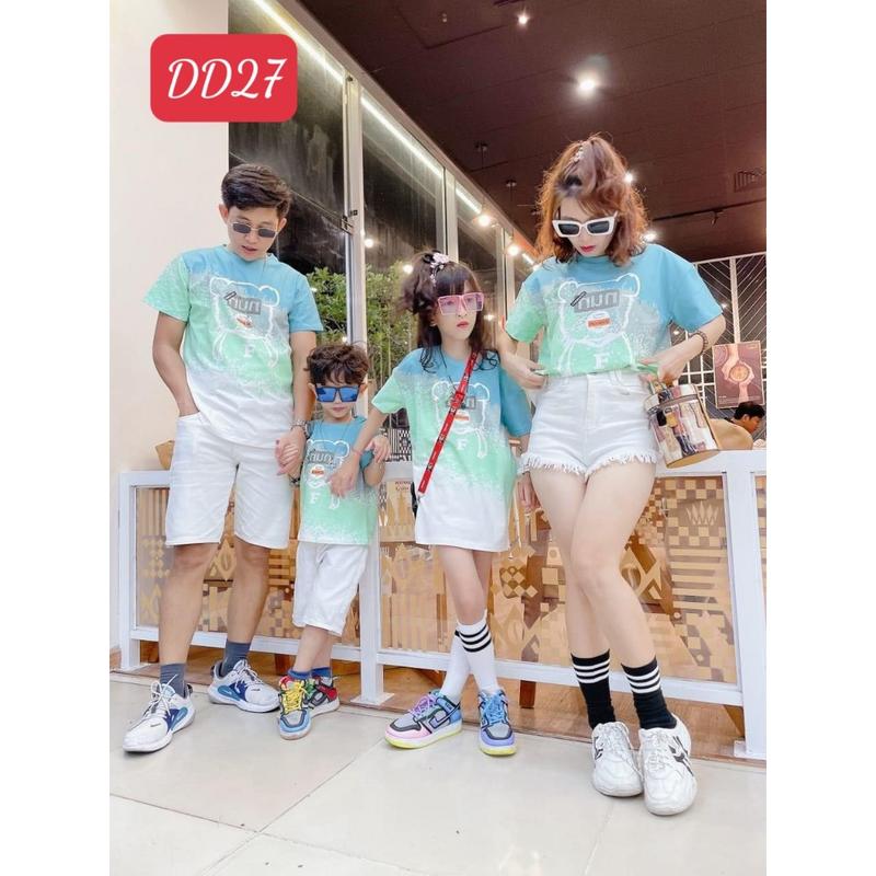 Áo Thun Gia Đình, Đồng Phục Gia Đình Đi Biển In Loang Gấu XANH LÁ DD27 1