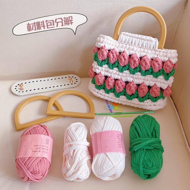  Túi len tự đan Set nguyên liệu móc túi hoa Tulip Handmade Diy 