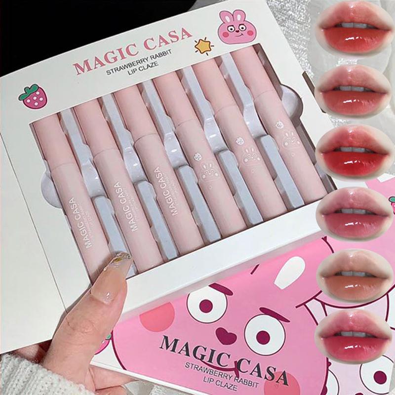 Bộ Son Bóng Sáu Con Thỏ MAGIC CASA Son Kem Dưỡng Ẩm Tráng Gương Không dính cốc Thích Hợp Cho Học Sinh Son Môi Làm Căng Mọng Dưỡng Ẩm Đi Kèm Trong Hộp Quà
