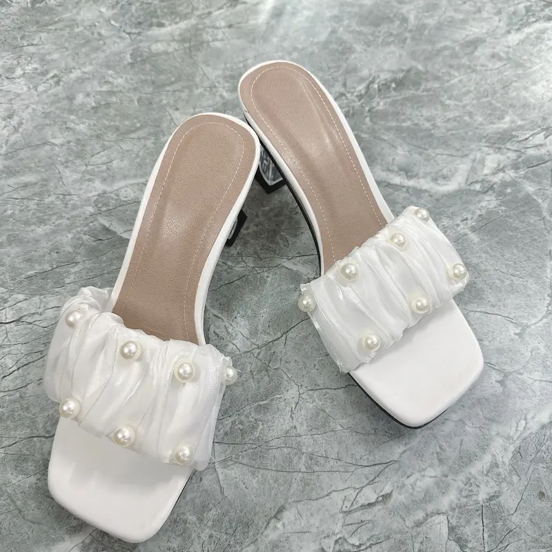 MÃ 62  dép nữ nhún bèo đính ngọc gót 7cm DéP Shoes GiàY Sandal 2