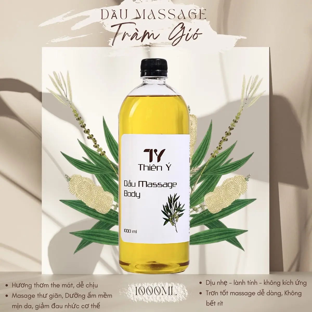 Dầu Massage Body Tràm Gió_ Tinh dầu massage thư giãn_ Dầu chuyên dụng cho spa_ Dưỡng ẩm & làm mềm mịn da_ Chai 1000ml  Làm Đẹp Da Dưỡng Ẩm Da Dưỡng Body