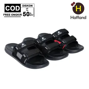 Sandal Slop Pria Distro Strap Aesthetic - Hitam/Abu-abu/Merah Black Karet Putih