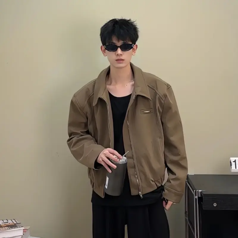 Áo Khoác Kim Loại Ngắn, Cleanfit Cao Cấp, Dành Cho Nam Giới, Phong Cách Ruan Shuai Hàn Quốc, Áo Khoác Có Khóa Kéo Và Ve Áo, Thời Trang Ins