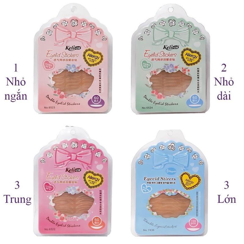 Kích Mí Lưới nguyên vỉ  Ke--li kèm Keo dán và nhíp gắp có màu xanh dương-xanh lá-hồng đậm-hồng nhạt cho khách lựa chọn size