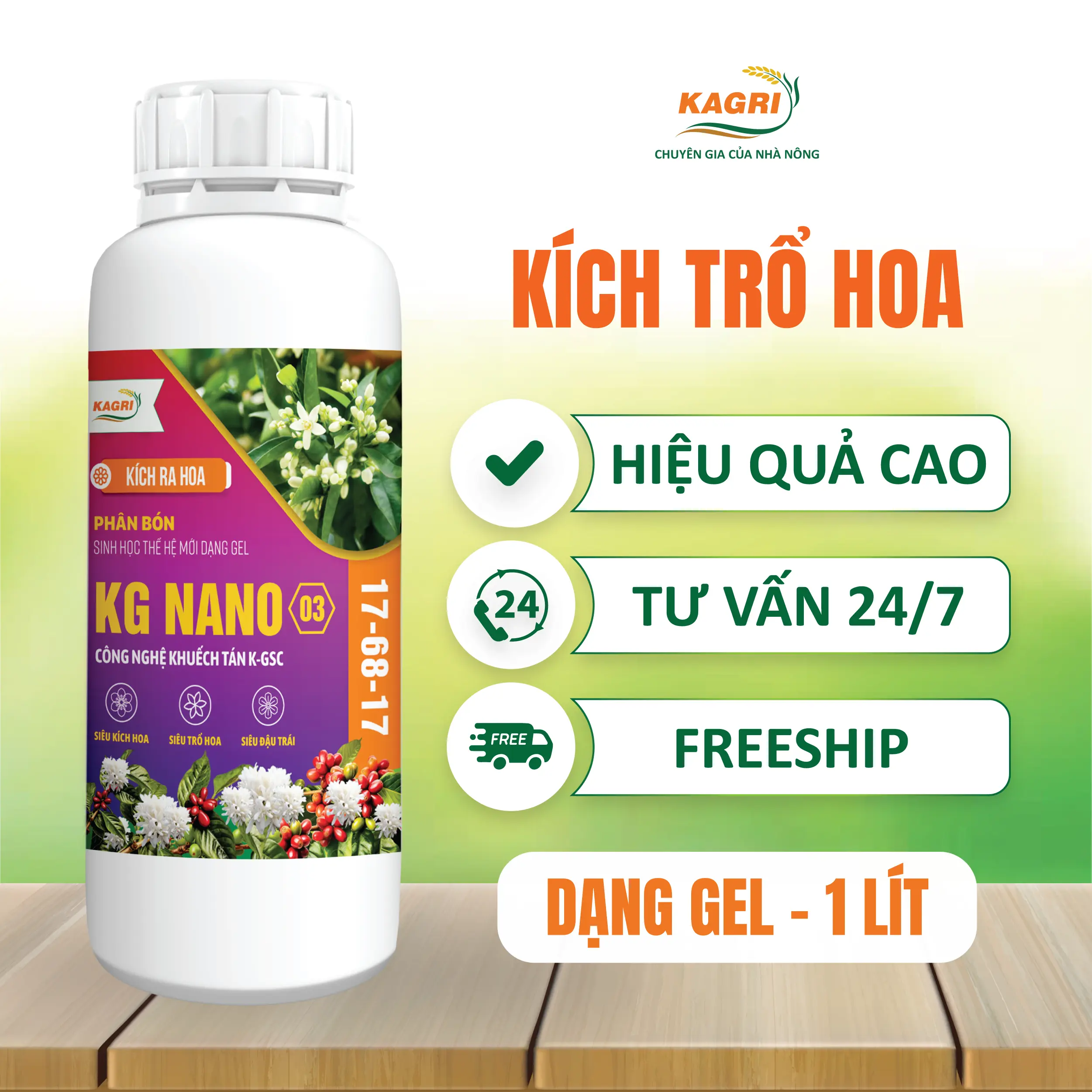 [KAGRI] Phân bón sinh học KG NANO 03 17-68-17 - Siêu kích mầm hoa, trổ hoa đồng đều