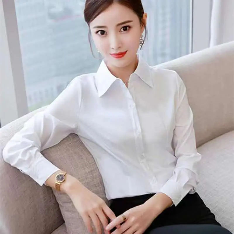 👔 ​2025 Korean Office Shirt 🌟 | Anti-See-Through Long Sleeve | Plus Size Business Casual | Breathable White Blouse