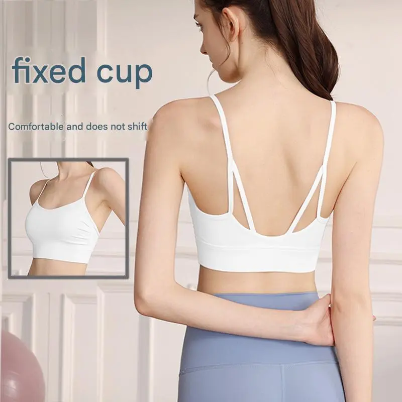 Điều cần thiết phải có, SHQX Áo Ngực Thể Thao Dây Cho Nữ, Thiết Kế Lưng Gợi Cảm, Liền Mạch Và Hỗ Trợ, Thích Hợp Tập Yoga, Chống Sốc Và Hút Mồ Hôi, Thích Hợp Cho Các Bài Tập Mùa Hè, Cỡ S-XL