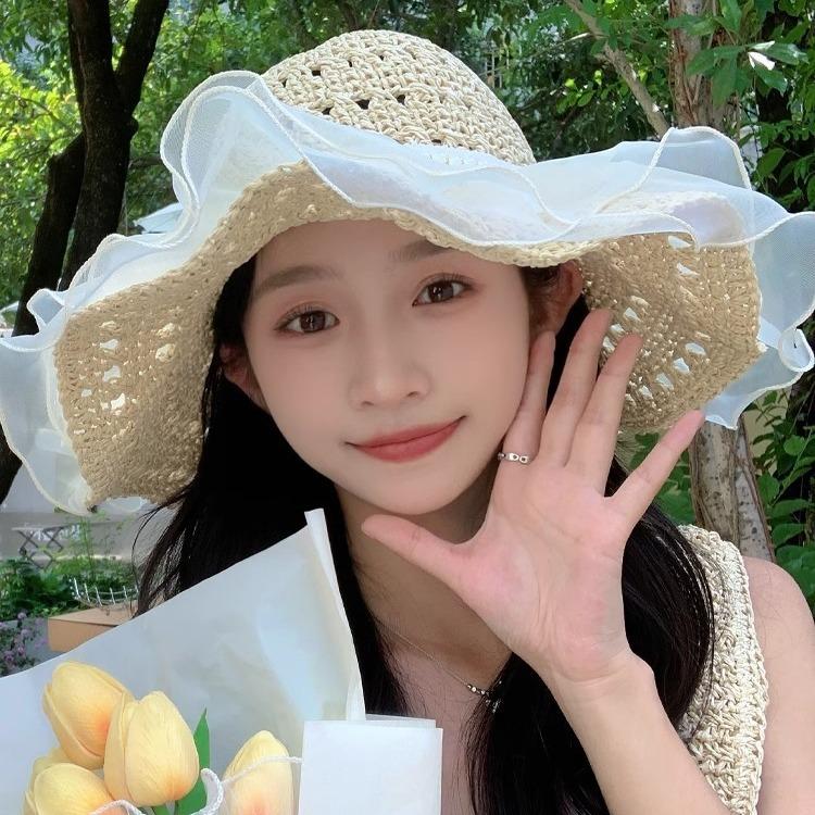 Product Introduction of Mũ nữ đi biển sợi đan viền ren tiểu thư đính ngọc sang chảnh chất mềm không sợ mất fom Voi Women 8