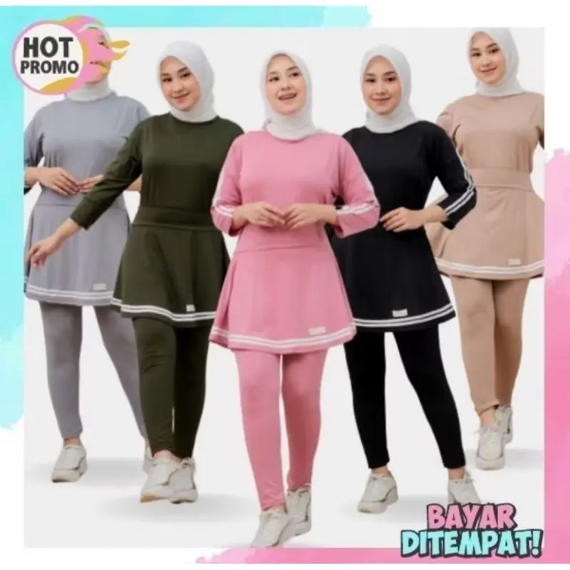 Oneset baju olahraga wanita terbaru Atasan rok legging set semua//Setelan wanita senam jumba jumbo termurah