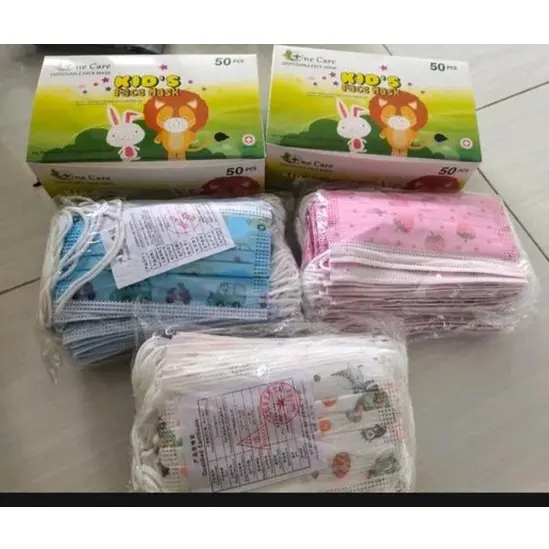 Masker Anak 3ply isi 50 Pcs Earloop 3-14 Tahun Premium Quality Motif Fashion