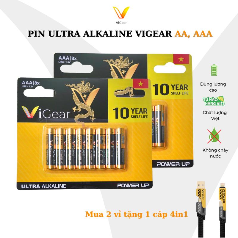 Pin AA / Pin AAA Ultra Alkaline  Vigear Vỉ 8 Viên Chính Hãng dành cho đồng hồ, điều khiển, chuột máy tính