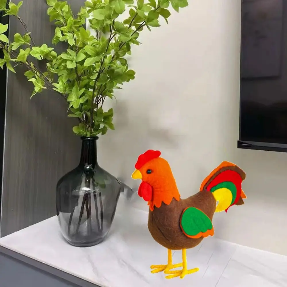 American Style Cartoon Simulation Chicken Ornament Cute Handmade Rooster Model Decorative Hen Sculpture Harvest Thanksgiving