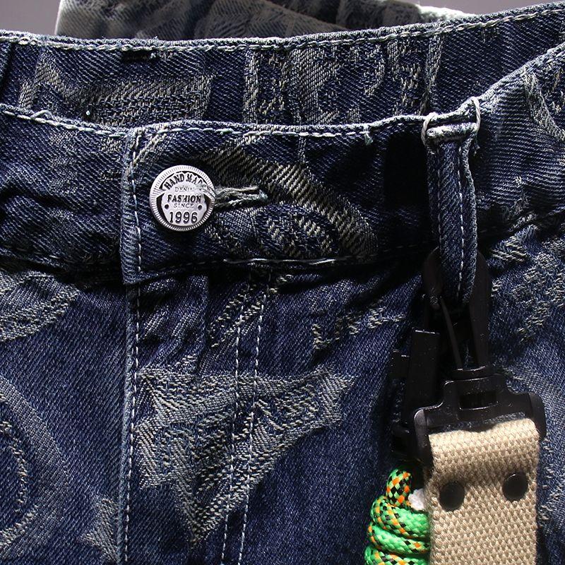 Product Introduction of Quần Soóc Denim, Xu Hướng Phong Cách Mỹ, In Cao Cấp, Dành Cho Nam Giới, Mặc Mùa Hè, Dáng Rộng Vừa Vặn, Quần Dài Đến Đầu Gối Thẳng, Với Đồ Trang Trí, Quần Soóc Cướp Biển Đẹp Trai Menswear 11