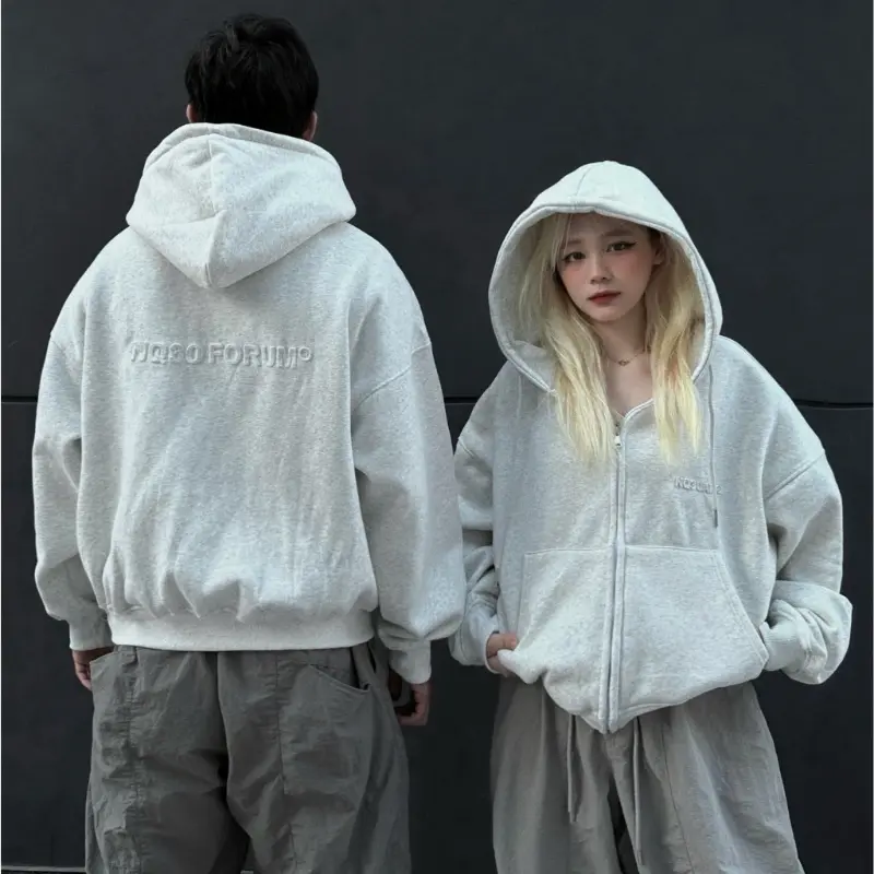 Thời trang và giản dị  ÁKhoác Hoodie Zip NQ30 FORUM Form Boxy Chữ Dập Nổi Form Rộng Kiểu dáng Hàn Quốc Hot MùĐông 2024 Nam Menswear Cotton Shirt Nhung Áo