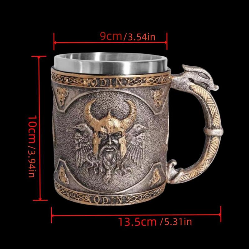 Product Introduction of Vintage Odin Pattern Coffee Mug, 1 Count Stainless Steel Double Wall Insulated Mug with Handle, Drinking Cup for Home Office Use 18