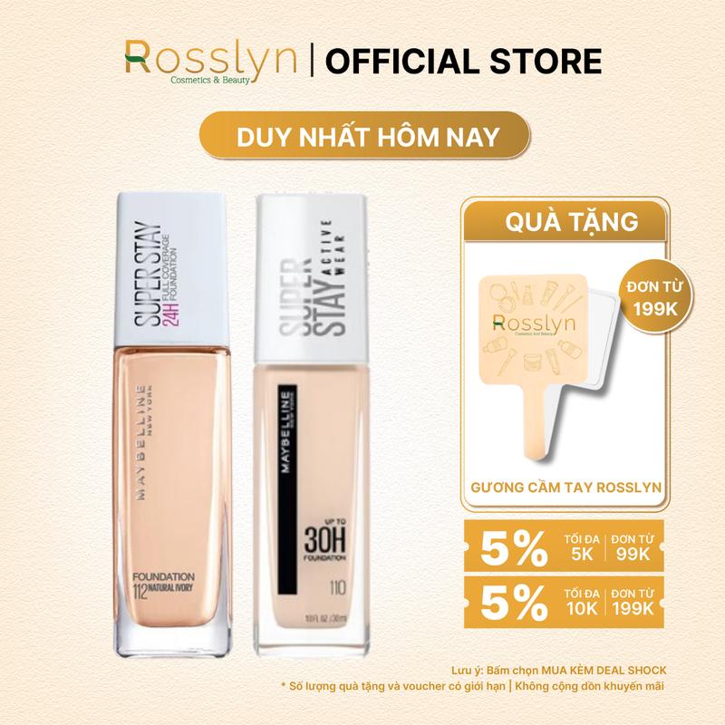 Kem Nền Maybelline New York 24H SuperStay Foundation Che Phủ Hoàn Hảo, Bền Màu Lâu Trôi 30ml Rosslyn