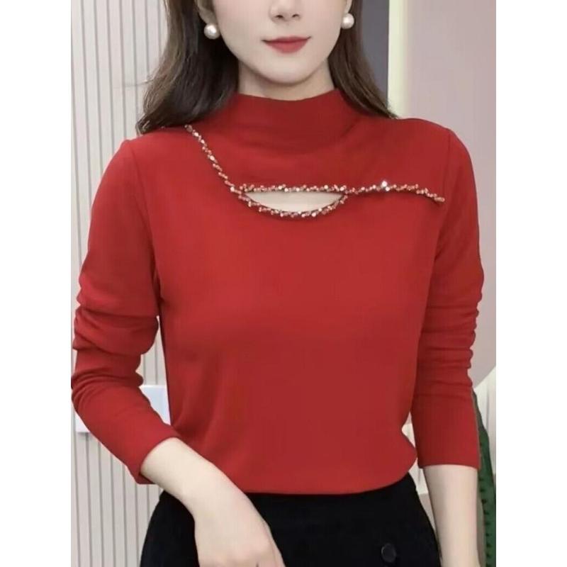 Áo Lớp Nền Hàng Mới Về, Dành Cho Nữ, Nhung Hai Mặt, Cao Cổ, Thanh Lịch, Áo Sơ Mi Giữ Nhiệt, Áo Thun Dài Tay, Có Thể Mặc Ngoài Trời, Thoải Mái Và Thường Ngày Top Women 2