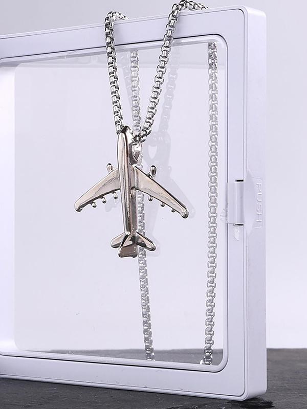 Unisex Casual Airplane Pendant Alloy Chain Necklace, Trendy Street Style Jewelry Accessory For Men Women, Daily Clothing Decor 3