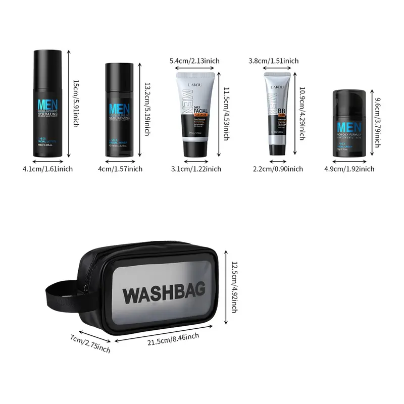 Men's Skincare Set, Moisturizing Skin Care Set, Including Facial Cleanser, Toner, Lotion, Cream, BB Cream and Makeup Bag, Skin Care Product for Men 1