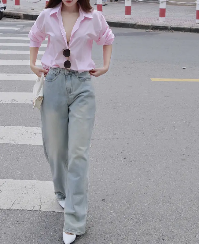 QJ45 - Quần Jeans Ống Suông Form Rộng Wash Loang Màu Bạc Phối Tag Lưng Cao Ống Rộng Tôn Dáng Form Unisex Ong Nữ 2