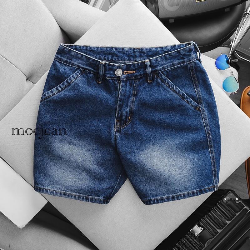 Quần short đùi jean nam cotton ống suông trên gối xanh dương túi chéo hàng VNXK Menswear Có Túi Pants 0